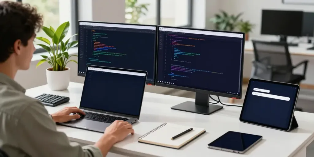 Instant indexing analytics displayed on dual monitors in a modern workspace.
